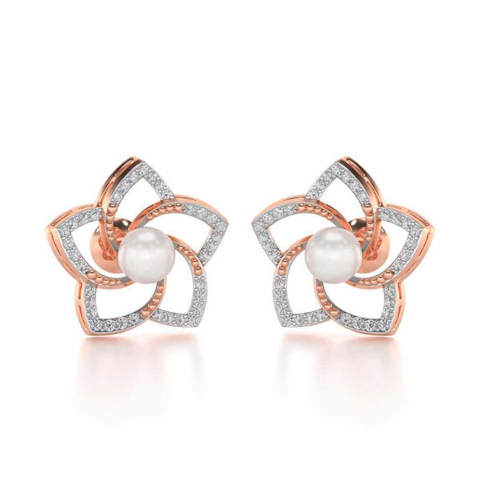 Pole Star Silver Pearl Earrings - Rose Gold - Image 1