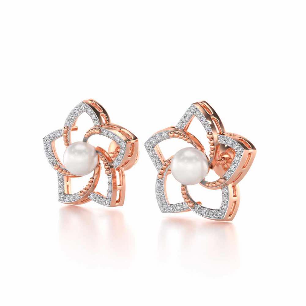 Pole Star Silver Pearl Earrings - Rose Gold - Image 3