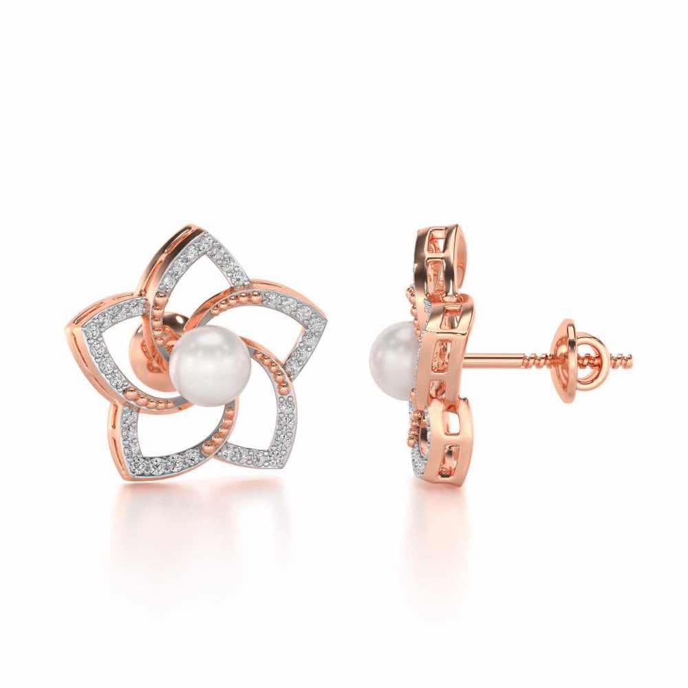 Pole Star Silver Pearl Earrings - Rose Gold - Image 4