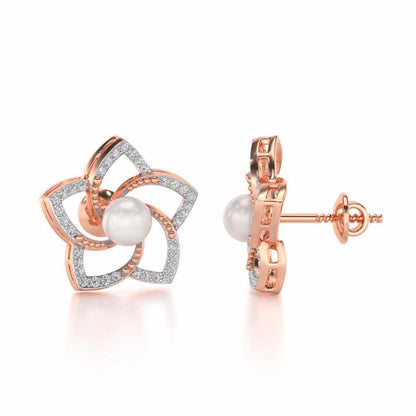 Pole Star Silver Pearl Earrings - Rose Gold - Image 4