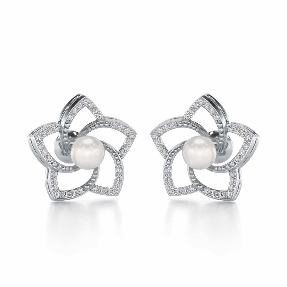 Pole Star Silver Pearl Earrings - White Gold - Image 1