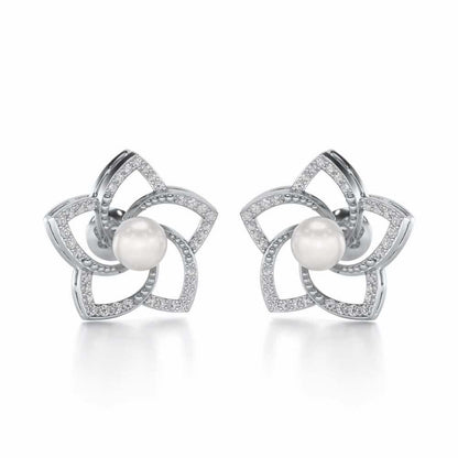 Pole Star Silver Pearl Earrings - White Gold - Image 1