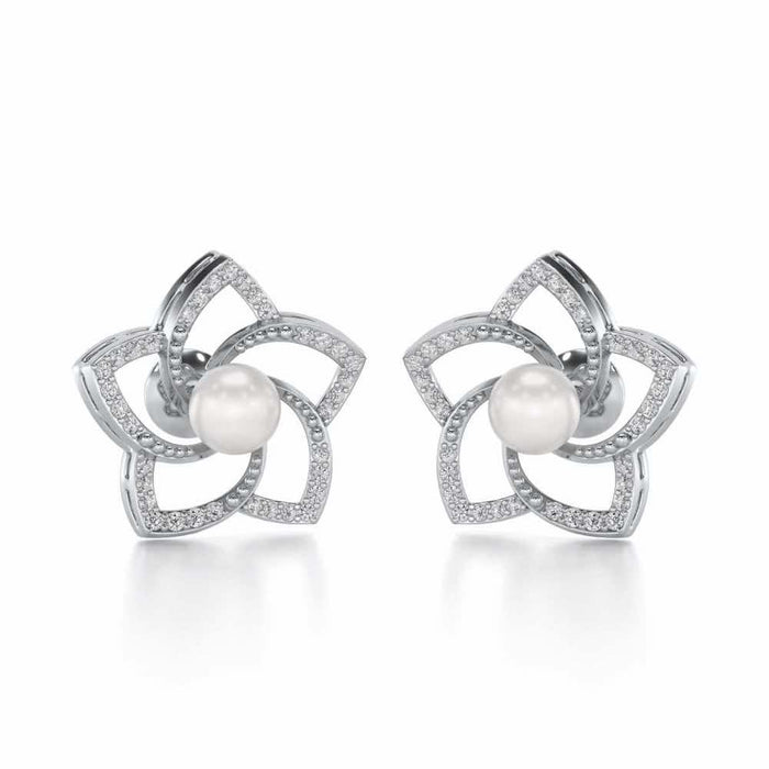 Pole Star Silver Pearl Earrings - White Gold - Image 1