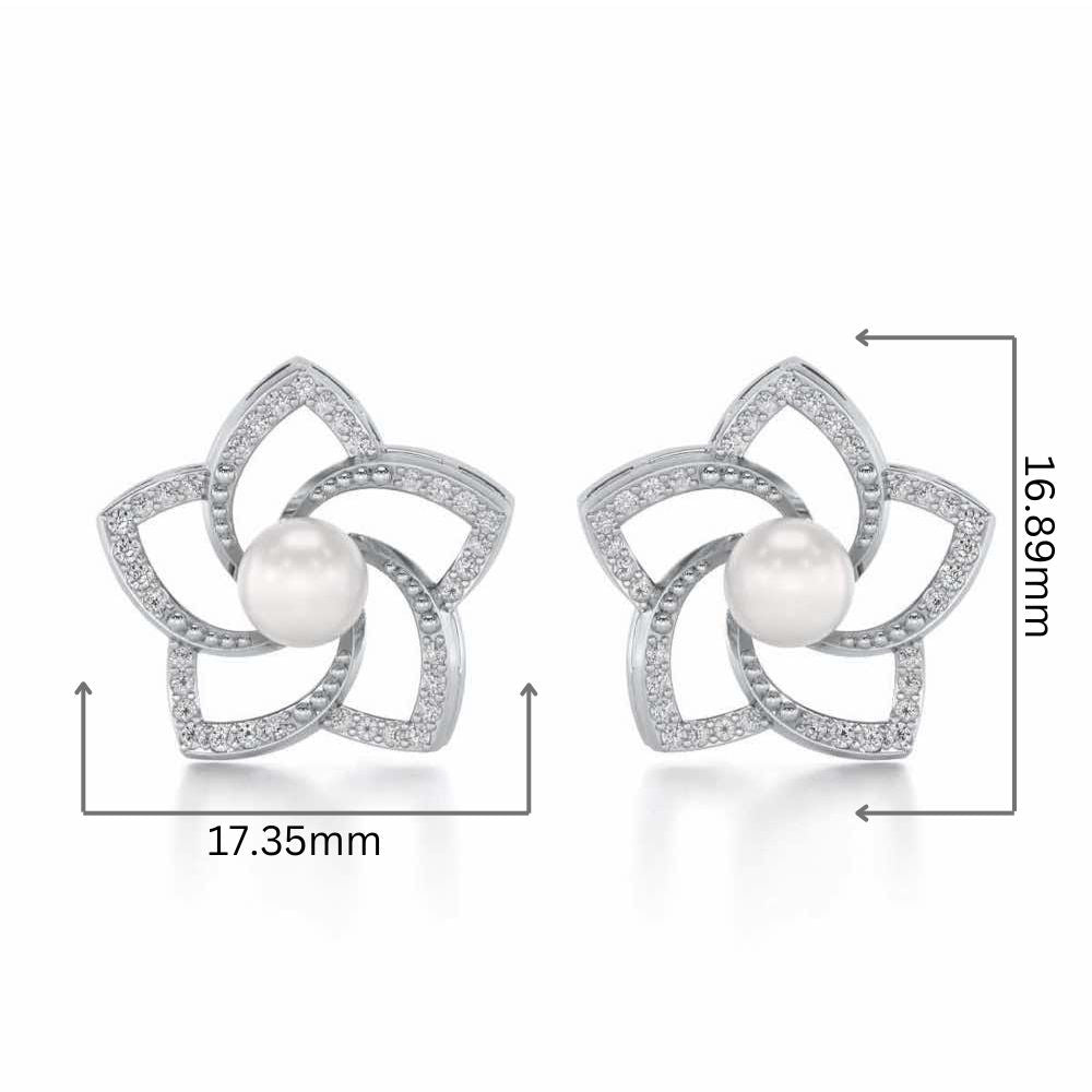 Pole Star Silver Pearl Earrings - White Gold - Image 2