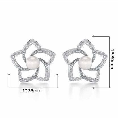 Pole Star Silver Pearl Earrings - White Gold - Image 2