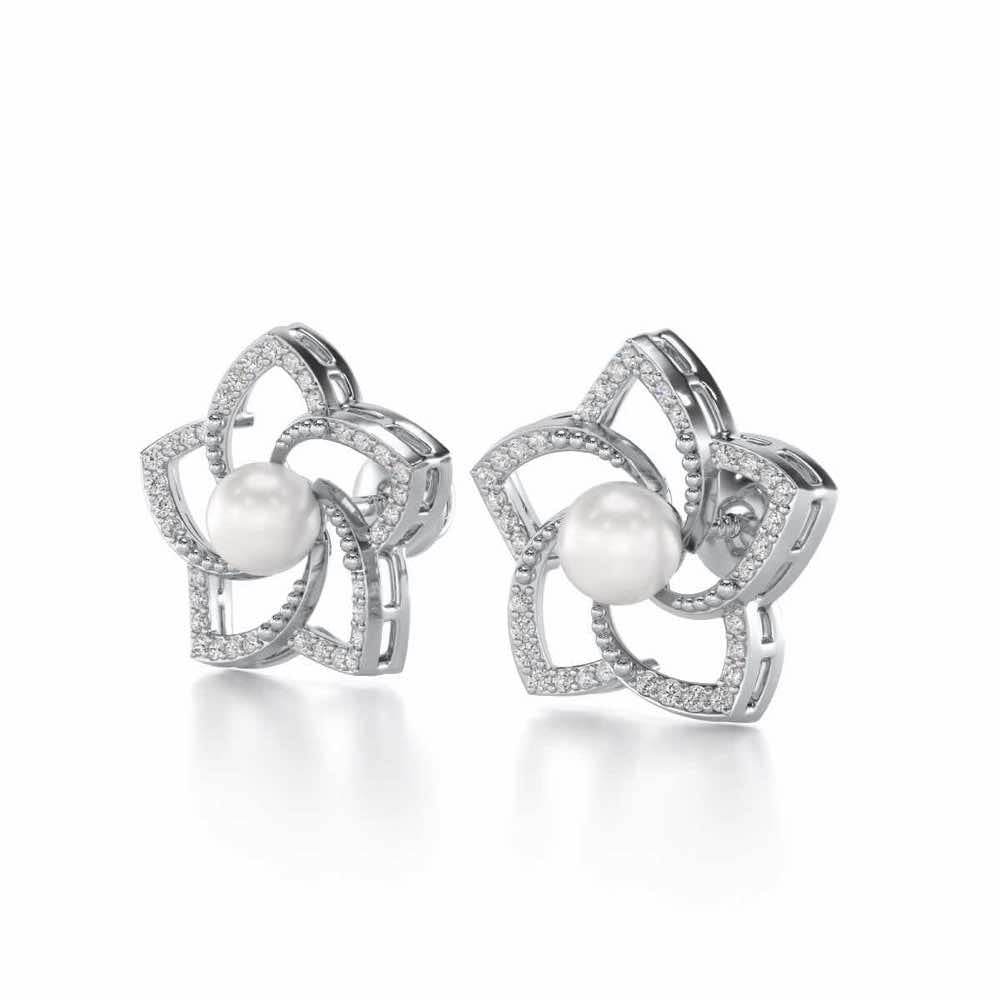 Pole Star Silver Pearl Earrings - White Gold - Image 3