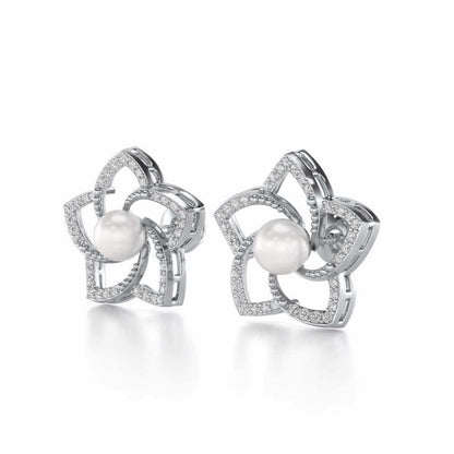 Pole Star Silver Pearl Earrings - White Gold - Image 3