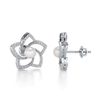 Pole Star Silver Pearl Earrings - White Gold - Image 4