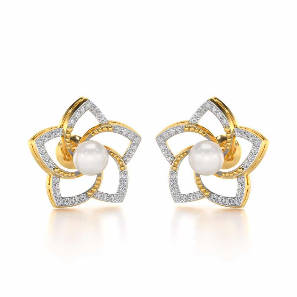 Pole Star Silver Pearl Earrings - Yellow Gold - Image 1