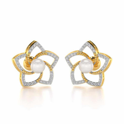 Pole Star Silver Pearl Earrings - Yellow Gold - Image 1