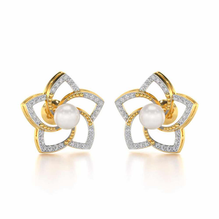 Pole Star Silver Pearl Earrings - Yellow Gold - Image 1