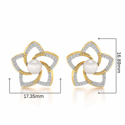 Pole Star Silver Pearl Earrings - Yellow Gold - Image 2