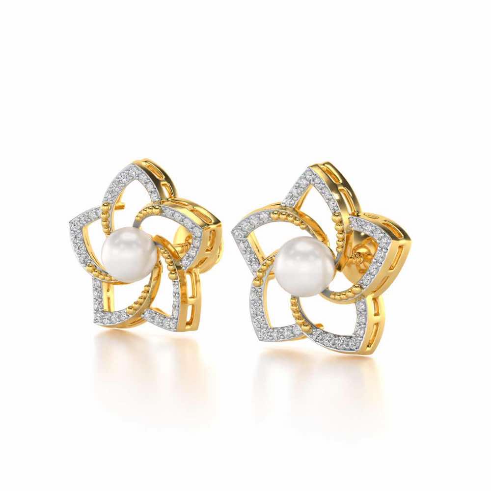 Pole Star Silver Pearl Earrings - Yellow Gold - Image 3