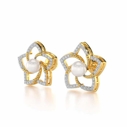 Pole Star Silver Pearl Earrings - Yellow Gold - Image 3