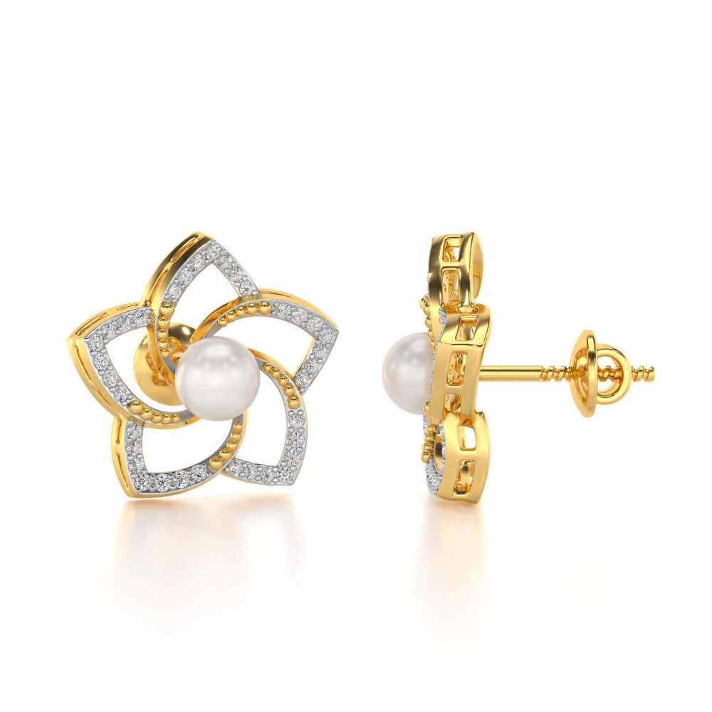 Pole Star Silver Pearl Earrings - Yellow Gold - Image 4