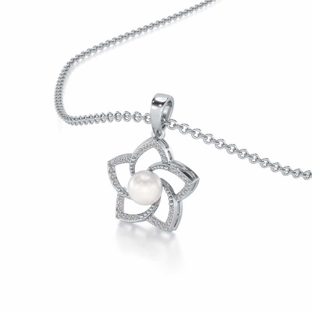 Pole Star Silver Pearl Pendant - White Gold - Image 1