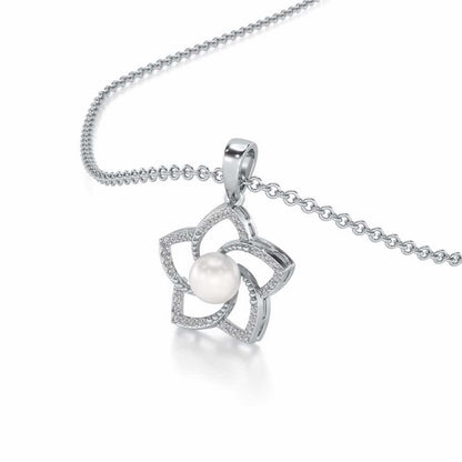 Pole Star Silver Pearl Pendant - White Gold - Image 1