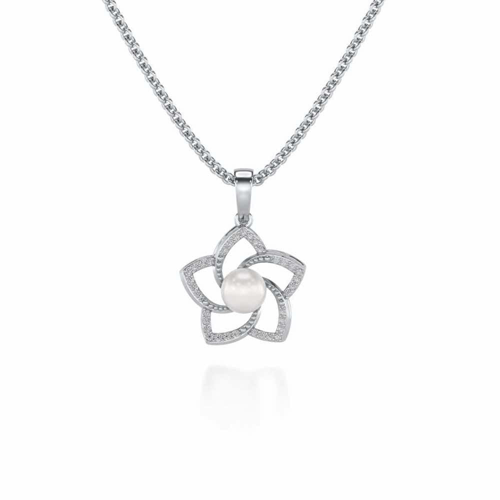 Pole Star Silver Pearl Pendant - White Gold - Image 2