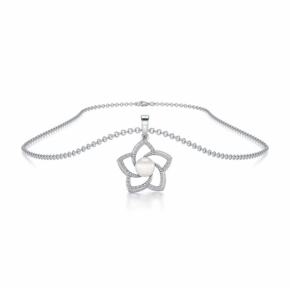 Pole Star Silver Pearl Pendant - White Gold - Image 3