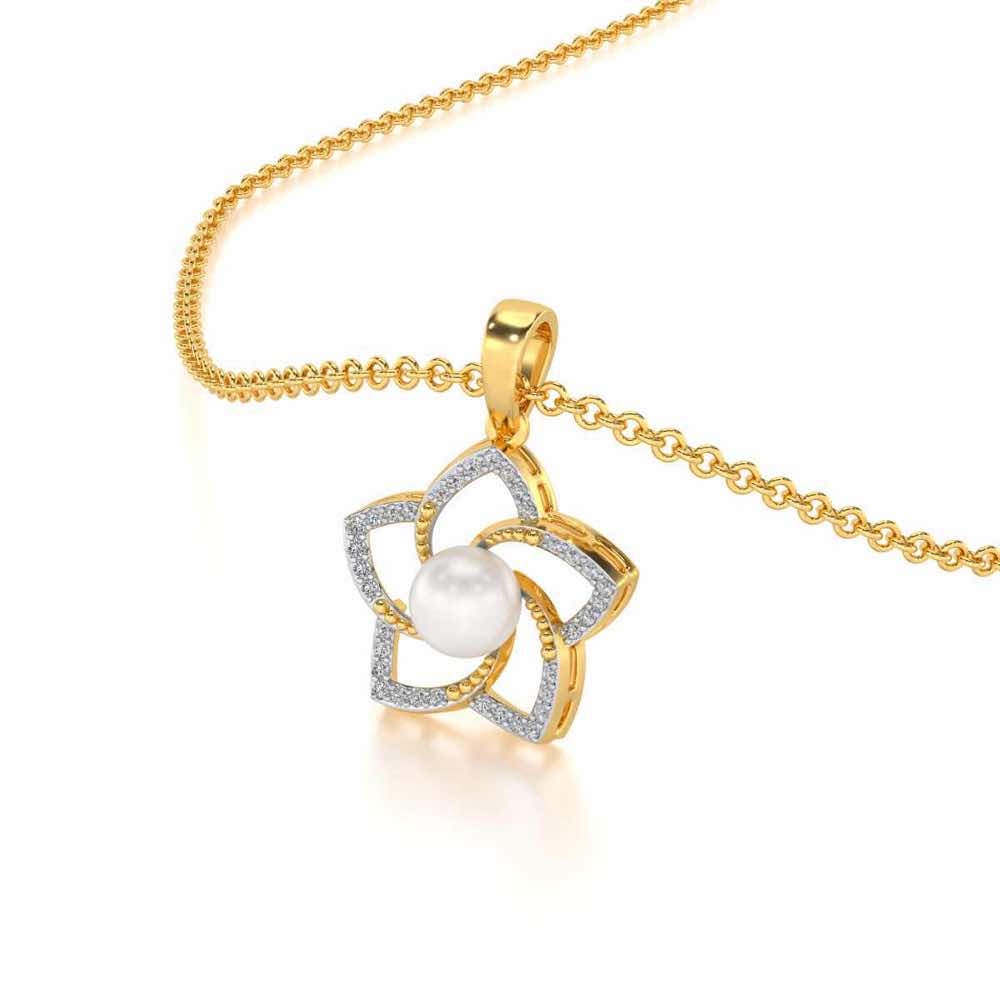 Pole Star Silver Pearl Pendant - Yellow Gold - Image 1