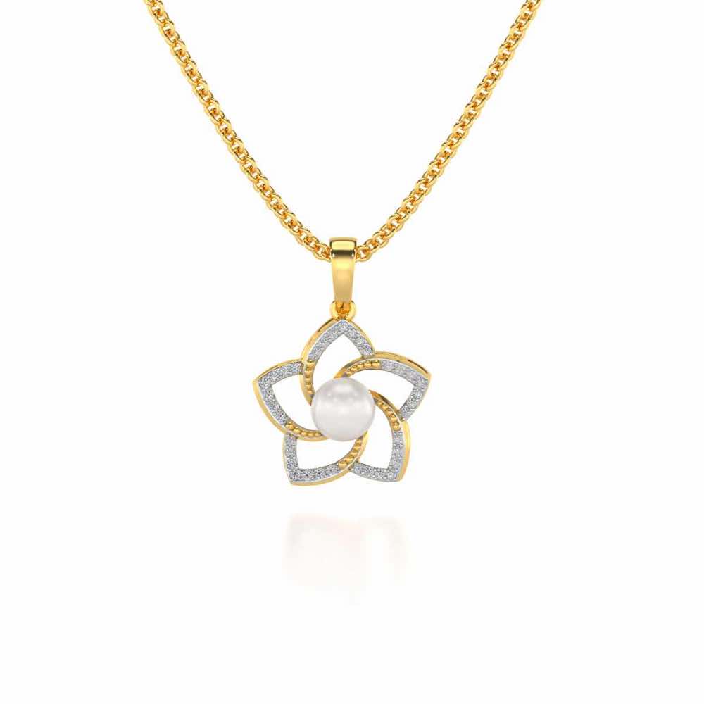 Pole Star Silver Pearl Pendant - Yellow Gold - Image 2