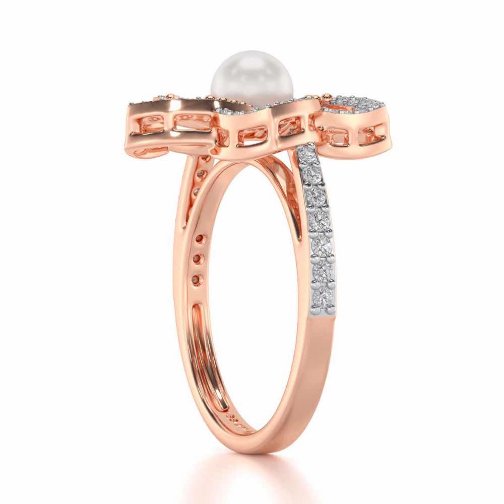 Pole Star Silver Pearl Ring - Rose Gold - Image 3