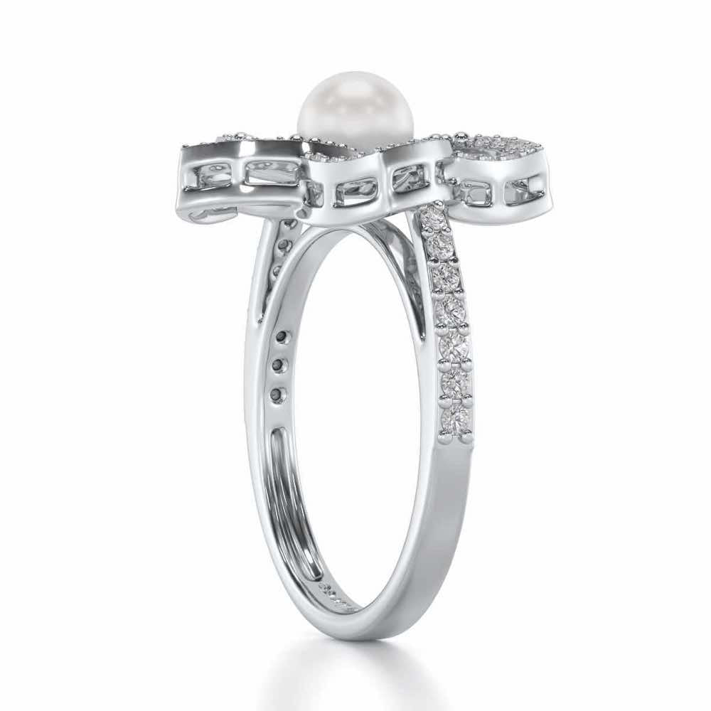 Pole Star Silver Pearl Ring - White Gold - Image 3