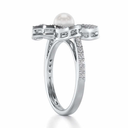 Pole Star Silver Pearl Ring - White Gold - Image 3
