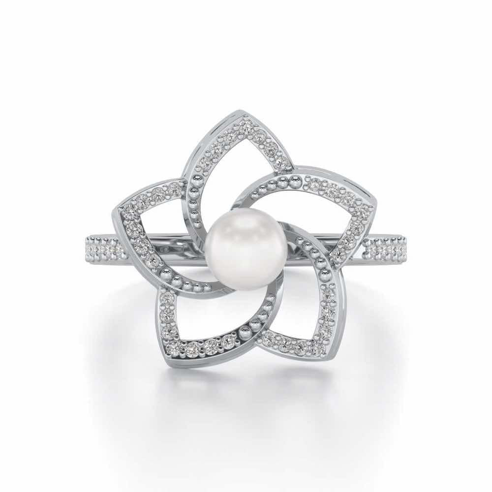 Pole Star Silver Pearl Ring - White Gold - Image 4