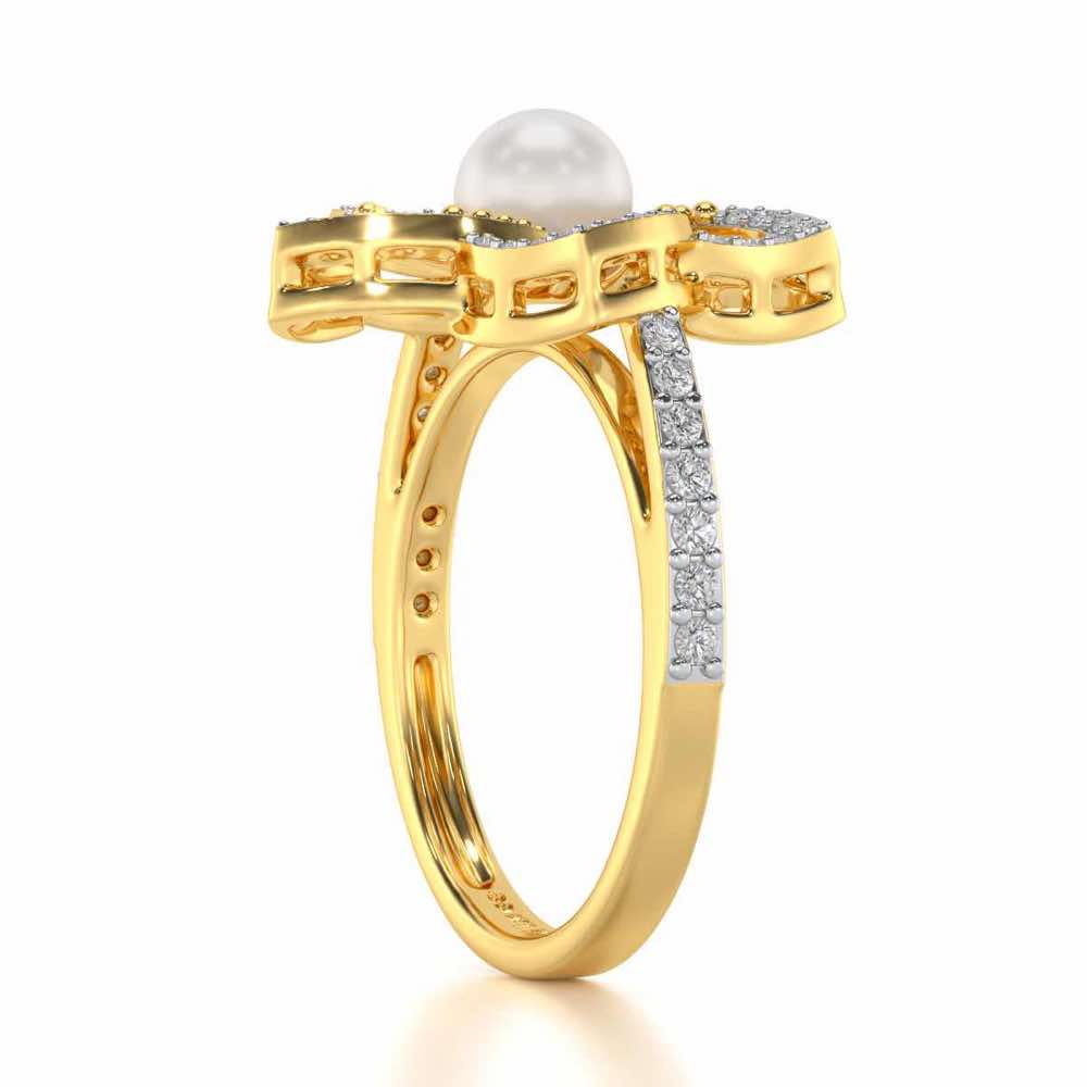 Pole Star Silver Pearl Ring - Yellow Gold - Image 3