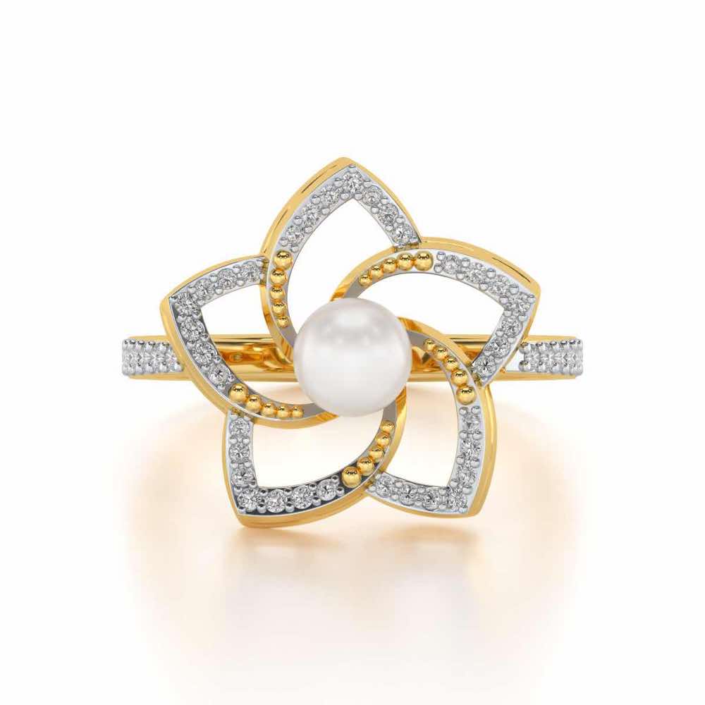 Pole Star Silver Pearl Ring - Yellow Gold - Image 4