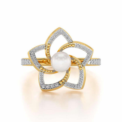 Pole Star Silver Pearl Ring - Yellow Gold - Image 4