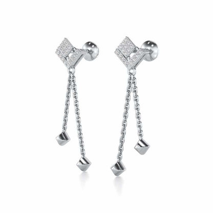 Posh Silver Dangler Earrings - White Gold - Image 3