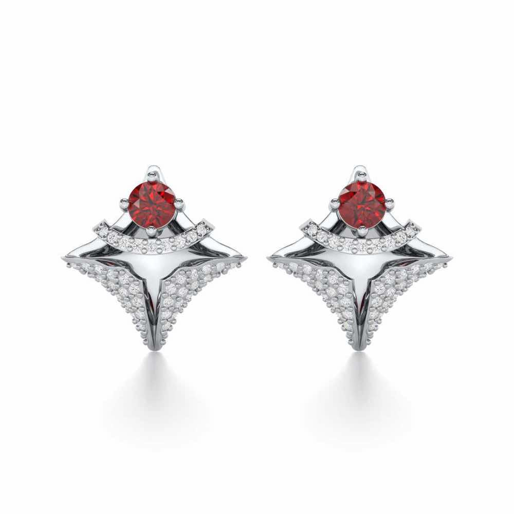 Precious Paradise Garnet Silver Earrings - White Gold - Image 1