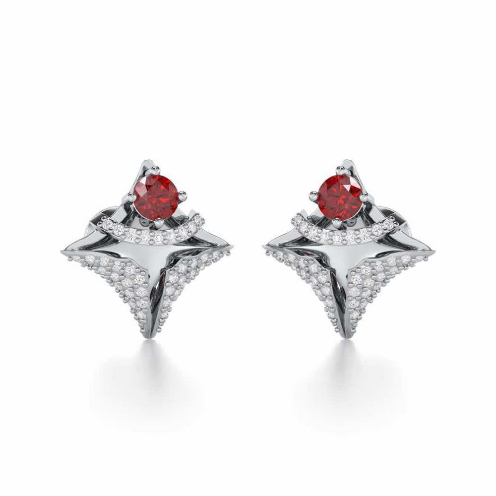 Precious Paradise Garnet Silver Earrings - White Gold - Image 2