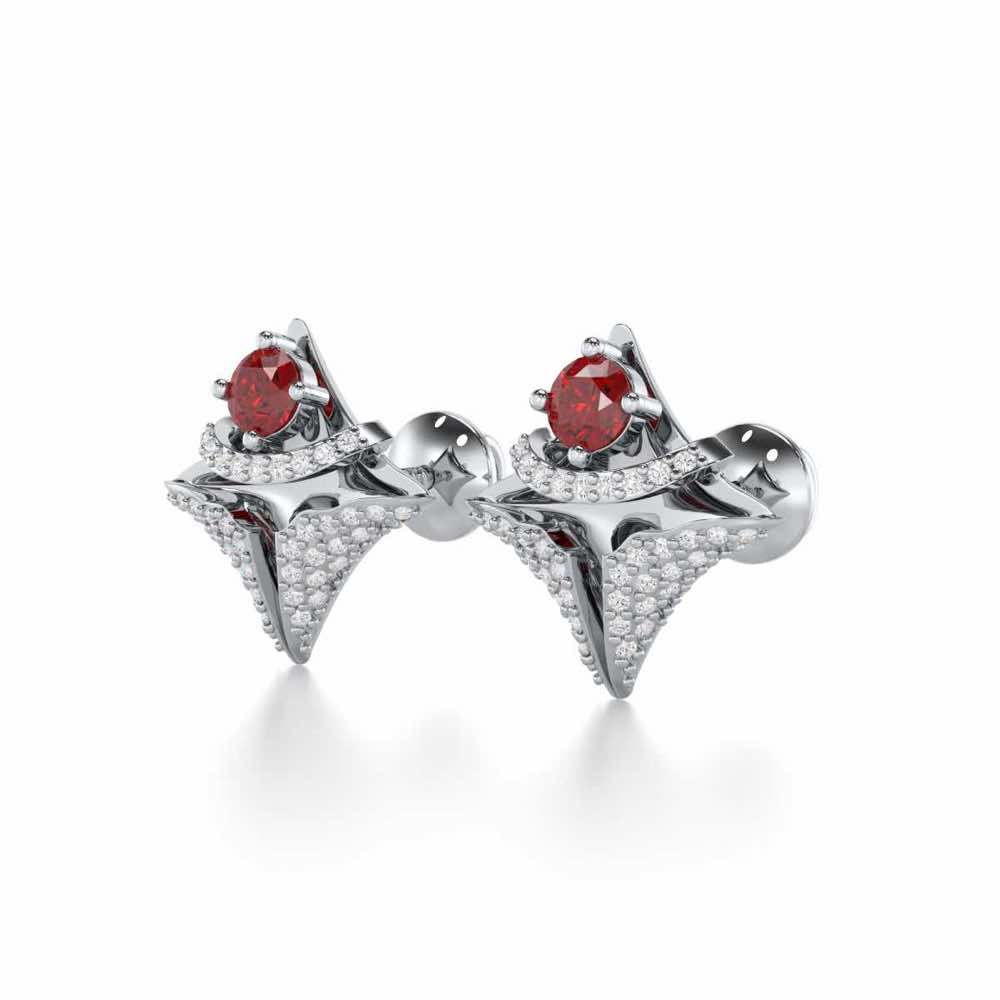 Precious Paradise Garnet Silver Earrings - White Gold - Image 3