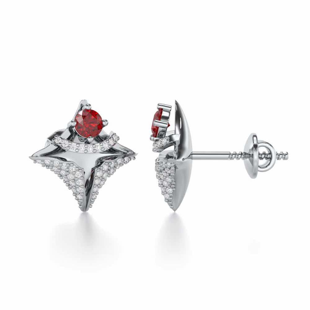 Precious Paradise Garnet Silver Earrings - White Gold - Image 4