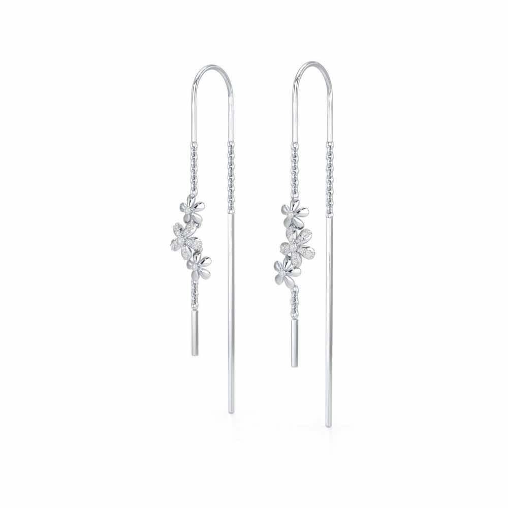 Pushp Silver Dangler Earrings - White Gold - Image 3