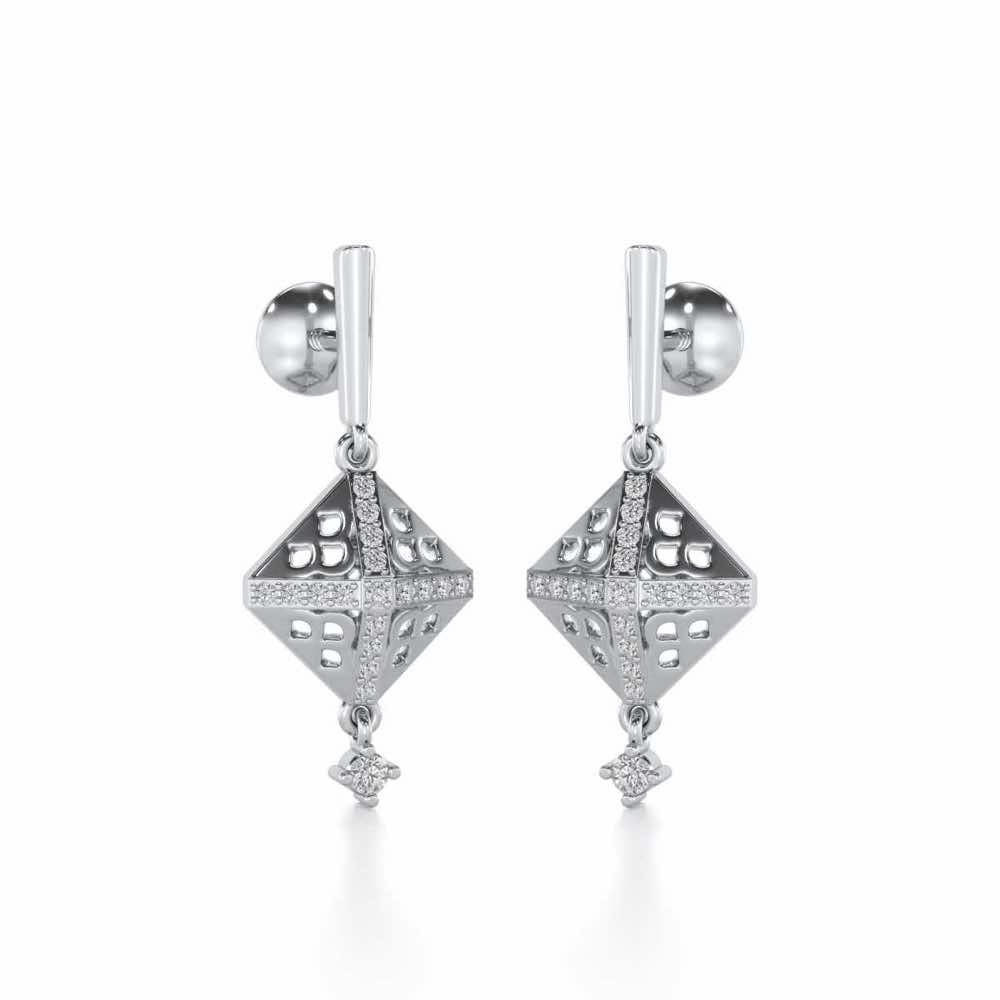 Pyramid Conclave Silver Earring - White Gold - Image 2