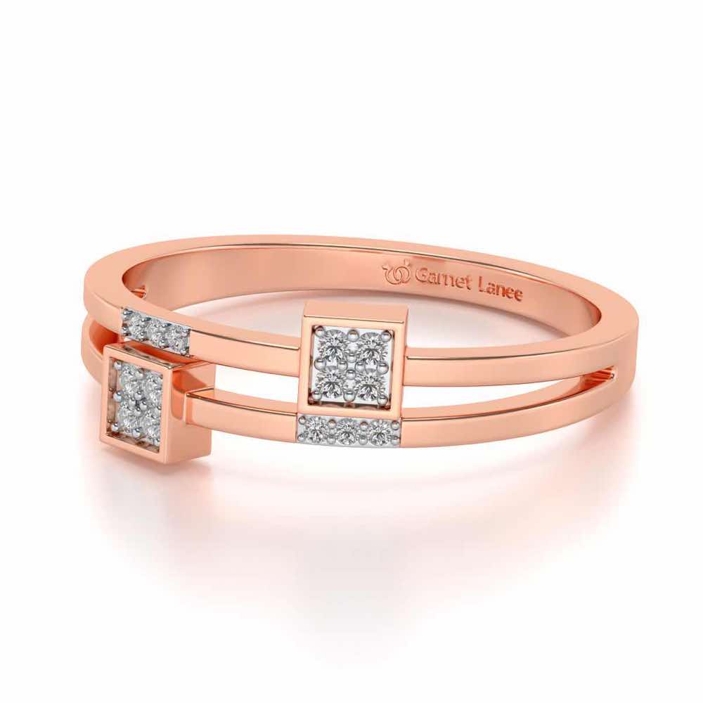 Quirky Square Silver Ring - Rose Gold - Image 2