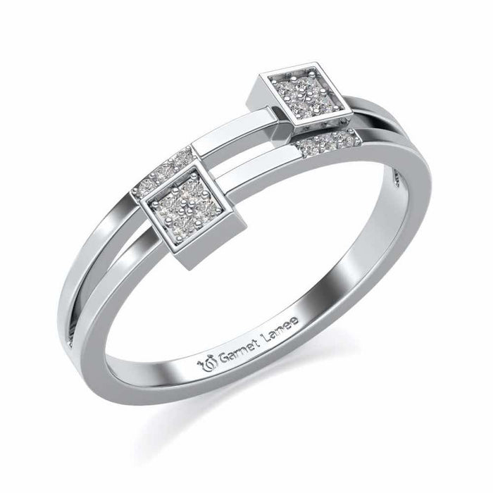 Quirky Square Silver Ring - White Gold - Image 1