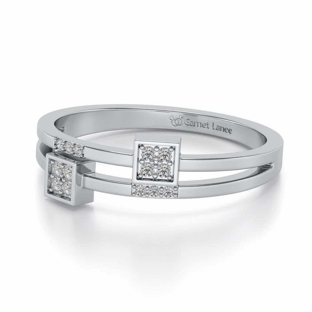 Quirky Square Silver Ring - White Gold - Image 2