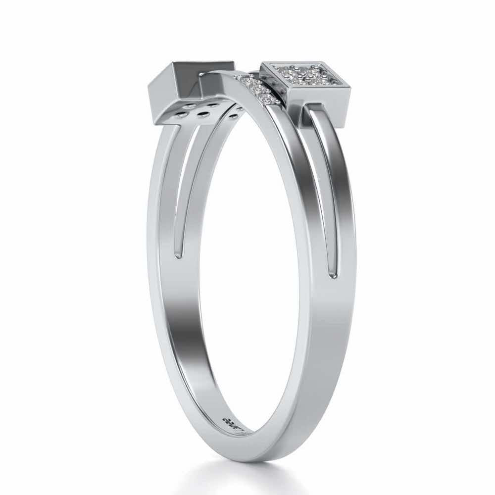 Quirky Square Silver Ring - White Gold - Image 3