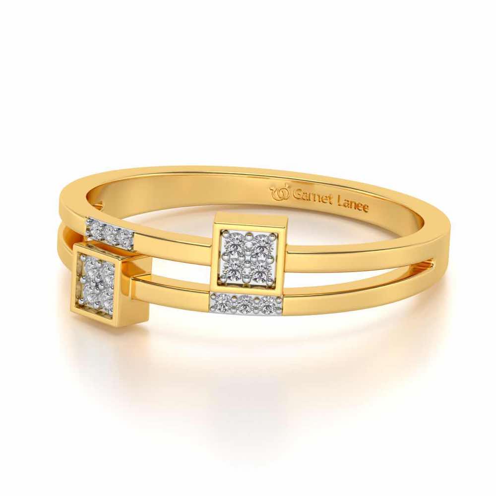 Quirky Square Silver Ring - Yellow Gold - Image 2