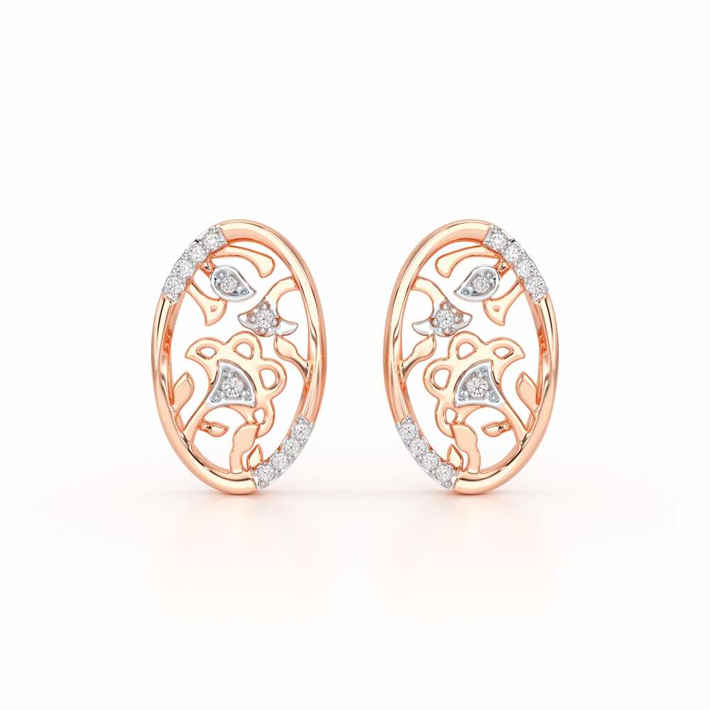 Ornate Glow Silver Earring Studs - Rose Gold - Image 1