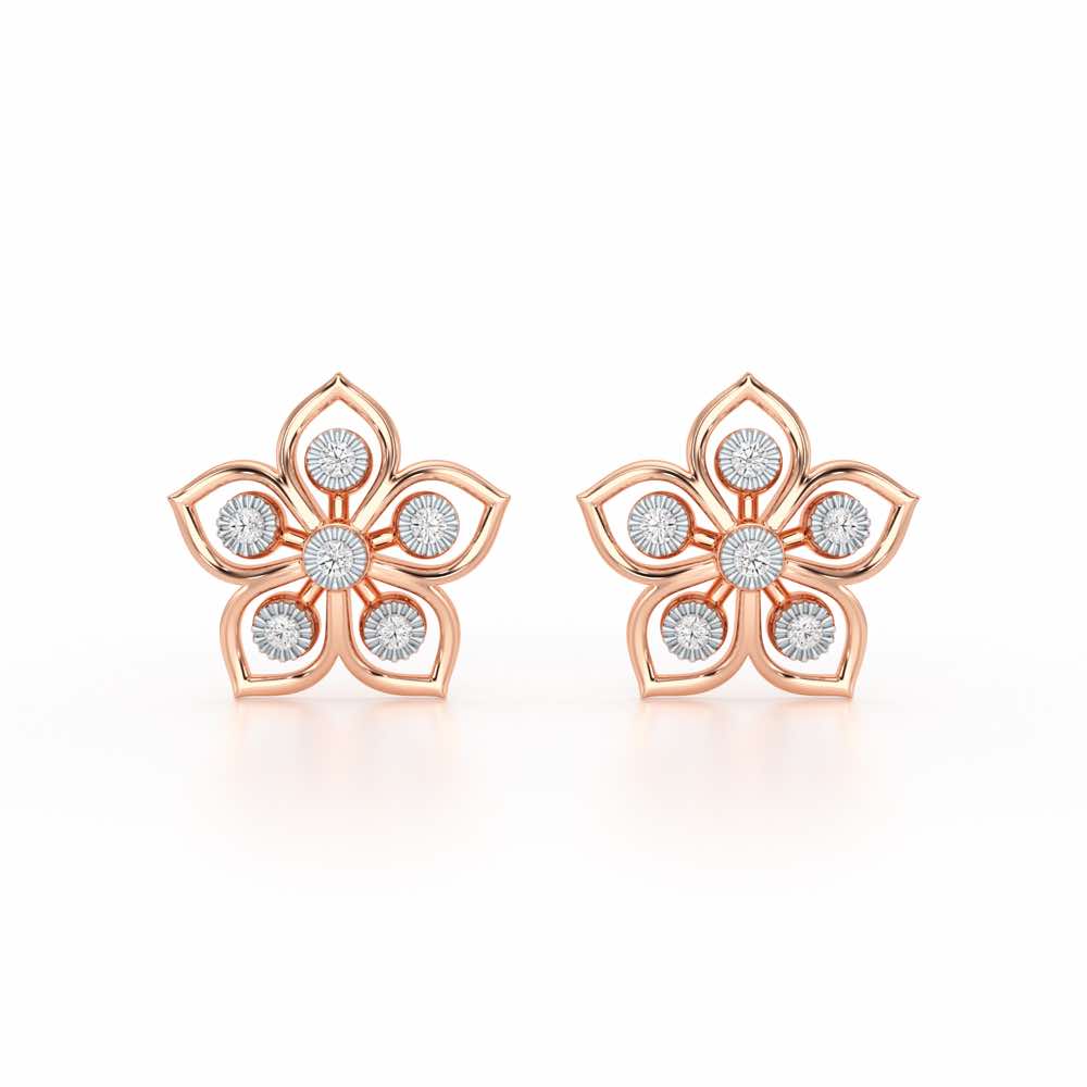Charm Florel Silver Earring Studs - Rose Gold - Image 1