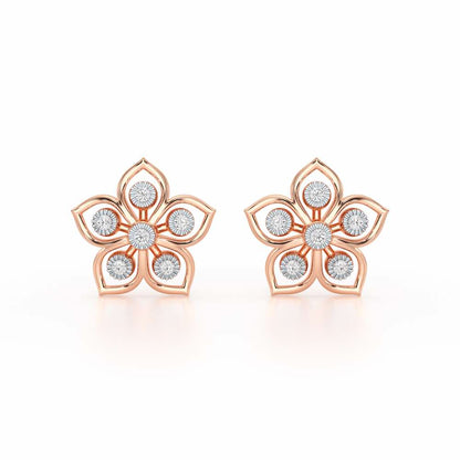 Charm Florel Silver Earring Studs - Rose Gold - Image 1