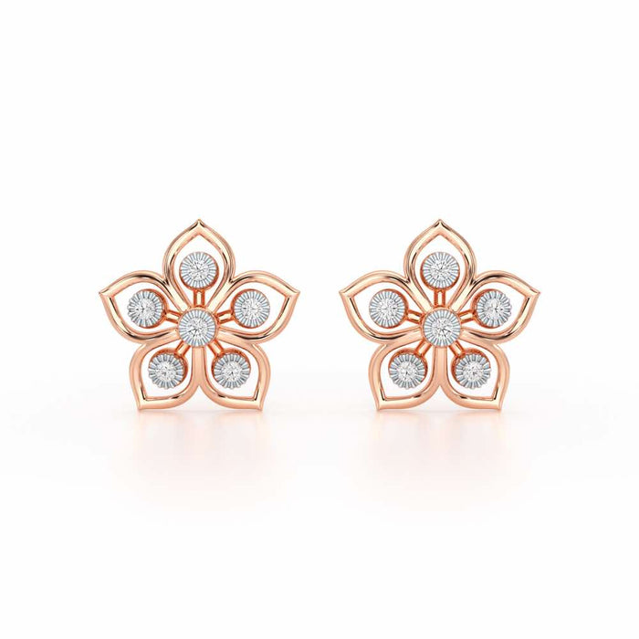 Charm Florel Silver Earring Studs - Rose Gold - Image 1