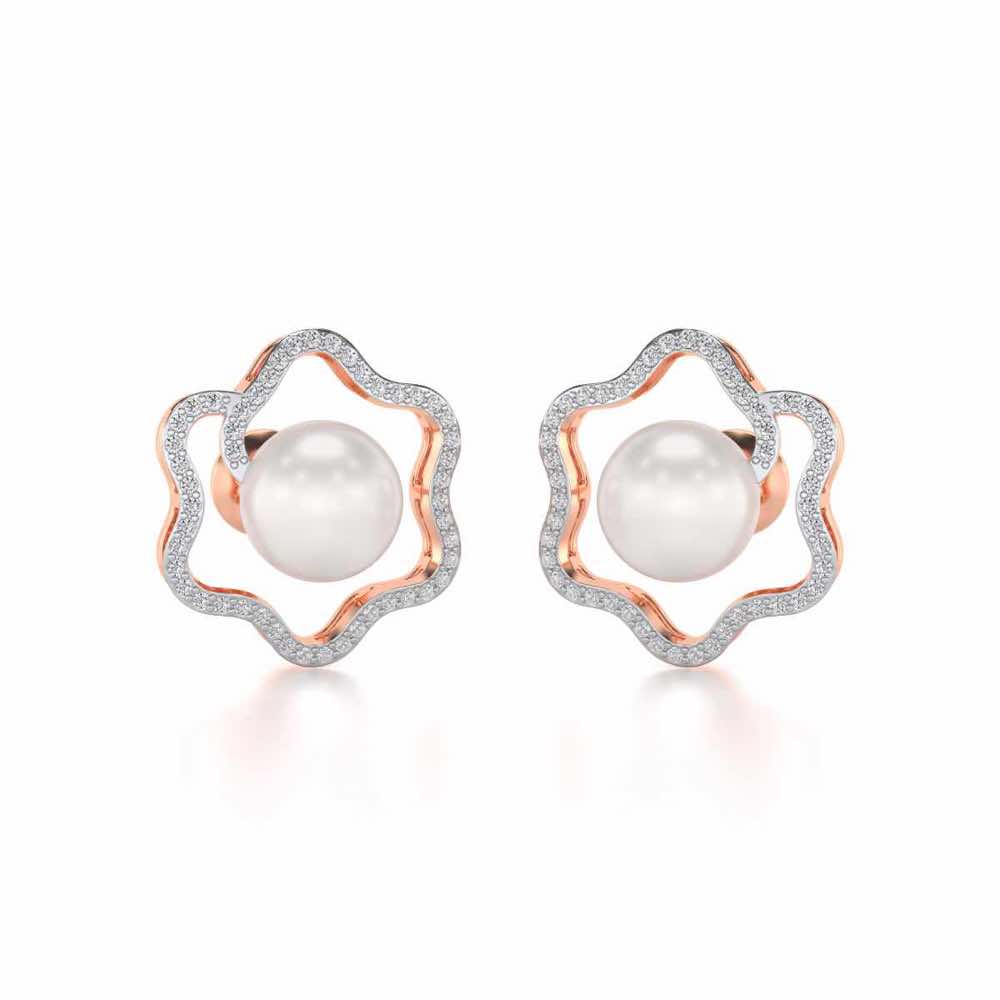 Little Shine Silver Pearl Earrings - Rose Gold - Image 1