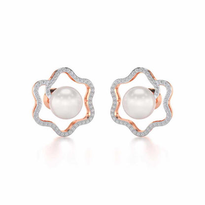 Little Shine Silver Pearl Earrings - Rose Gold - Image 1